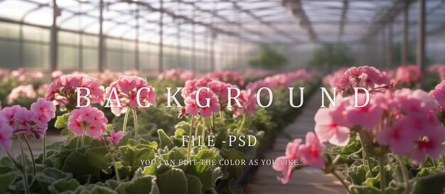 PSD modern planting of flower fields in greenhouses