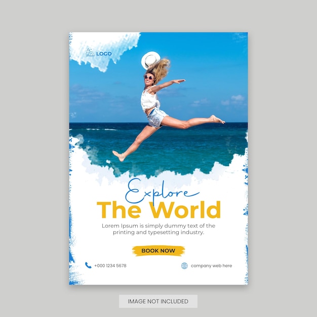 PSD modern poster travel flyer design template editable tour poster template with brush stroke