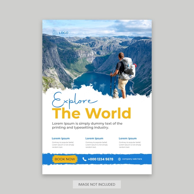 PSD modern poster travel flyer design template editable tour poster template with brush stroke