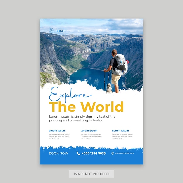 PSD modern poster travel flyer design template editable tour poster template with brush stroke
