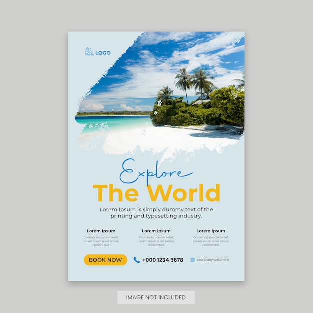 PSD modern poster travel flyer design template editable tour poster template with brush stroke