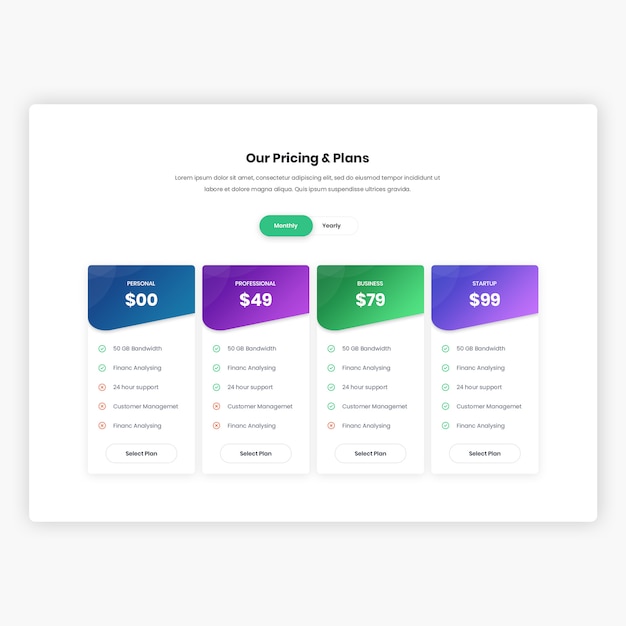 Modern pricing table