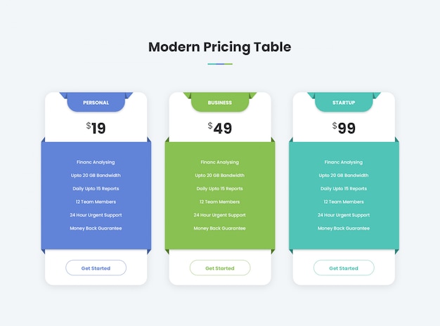 Modern pricing table