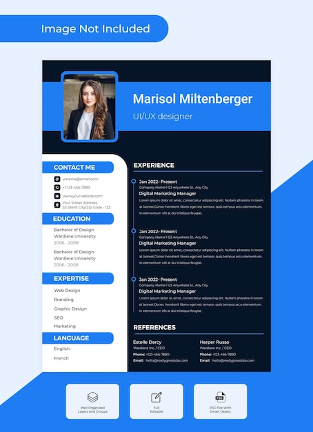 PSD modern professional resume in black and blue