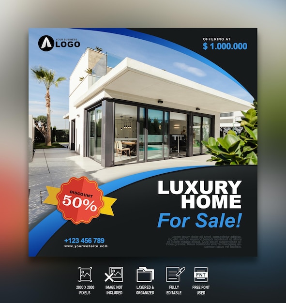 Modern property flyer design template for social media PSD file