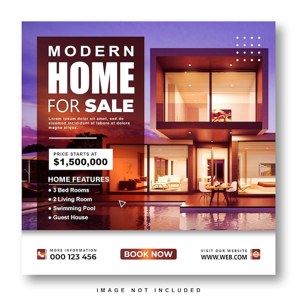 PSD modern real estate flyer social media banner or square post design template