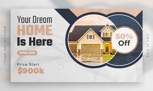 PSD modern real estate home sale web banner and house property horizontal cover photo template