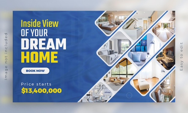 Modern real estate home sale web banner and house property horizontal cover photo template