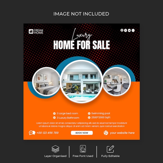 Modern real estate house property sale instagram post or home sale social media banner template