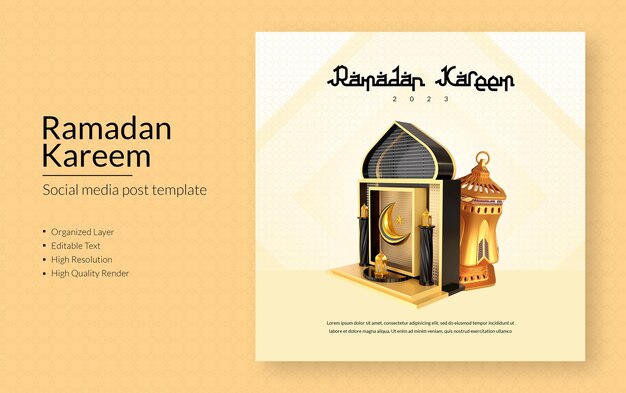 PSD modern and realistic ramadan kareem social media post template