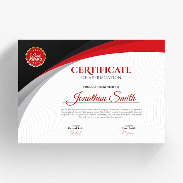 PSD modern red certificate template