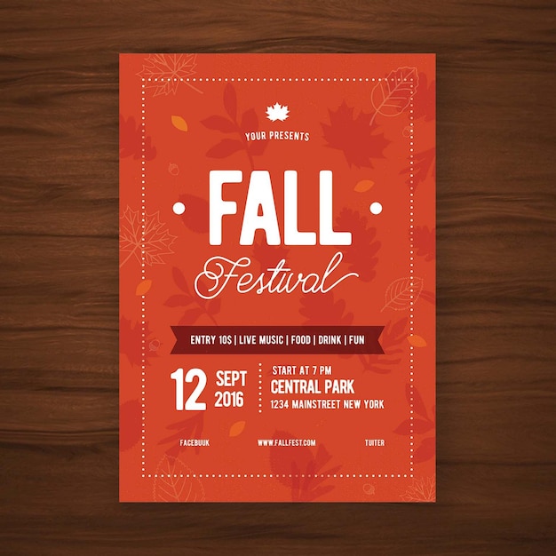 PSD modern red fall festival event flyer