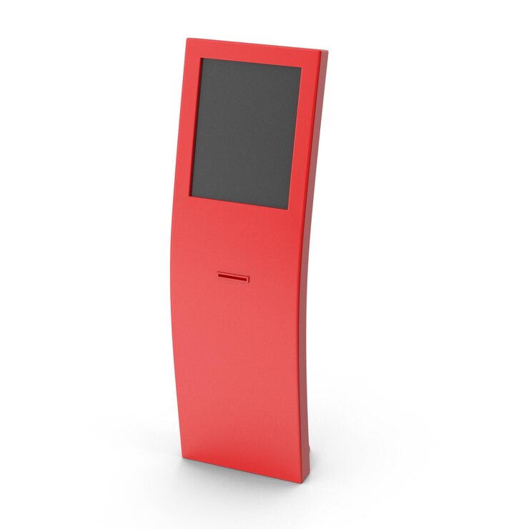 PSD modern red interactive kiosk with touchscreen display