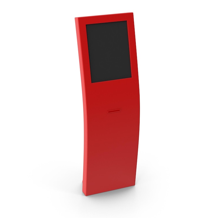 PSD modern red kiosk with touchscreen display