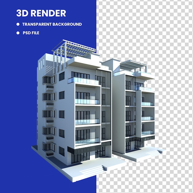 PSD edificio residenziale moderno edificio di appartamenti di lusso vista del modello di casa 3d