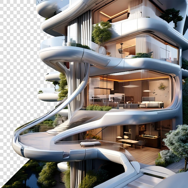 PSD modern residential district with green roof and balcony generated by ai