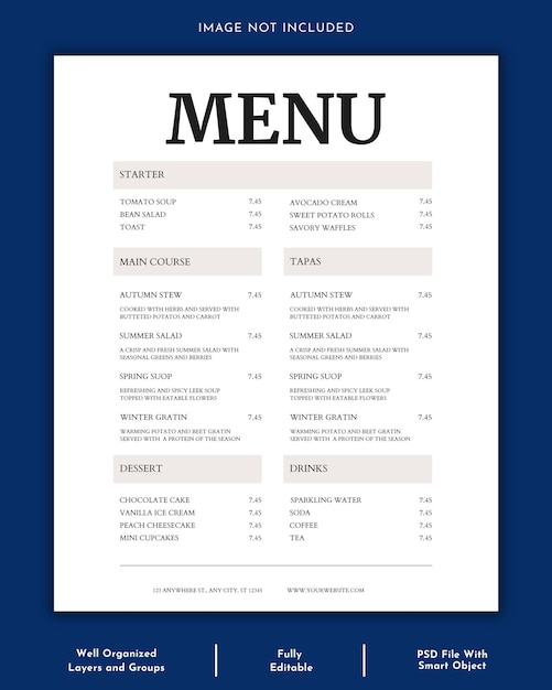 modern restaurant menu template