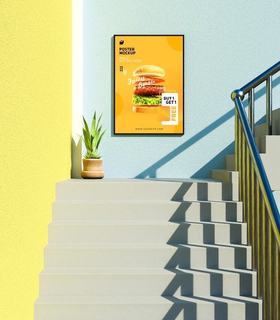 Modern restaurant poster mockup on wall
