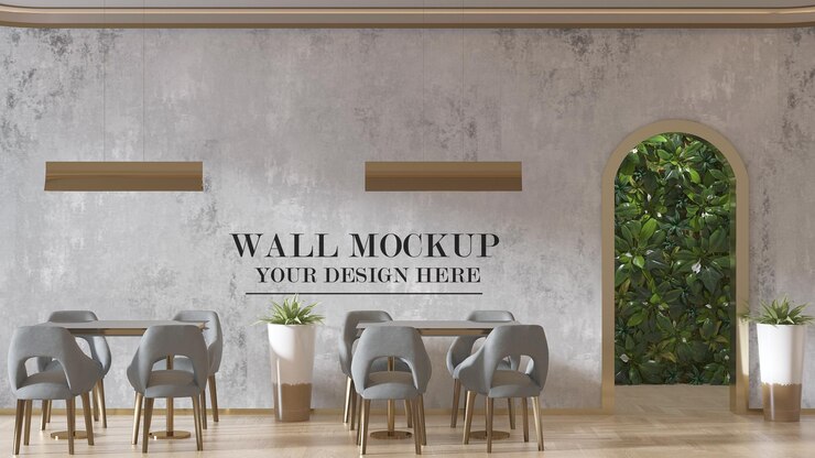 PSD modern restaurant wall mockup