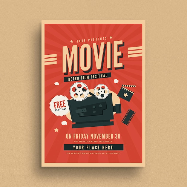 PSD modern retro movie festival flyer