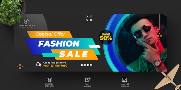 Modern sale facebook timeline cover and banner template design