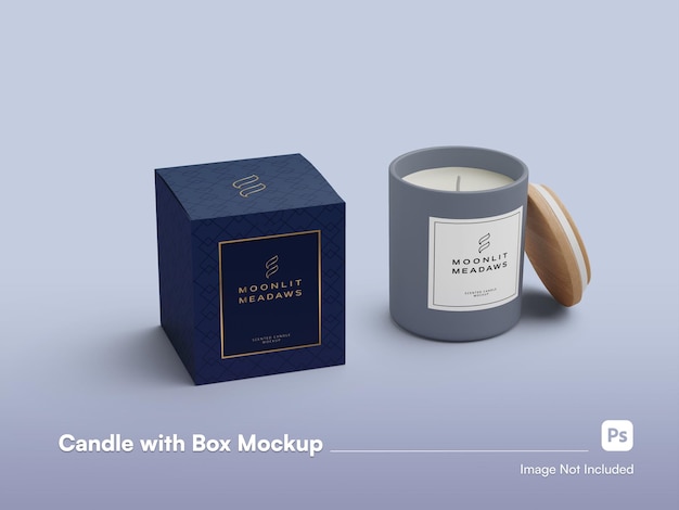 Modern scented candle with box isolated mockup