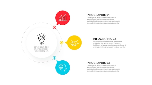 Modern scheme with 3 elements connected to main circle Infographic design template