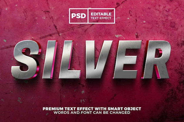 Modern silver metal bold 3d editable text effect style