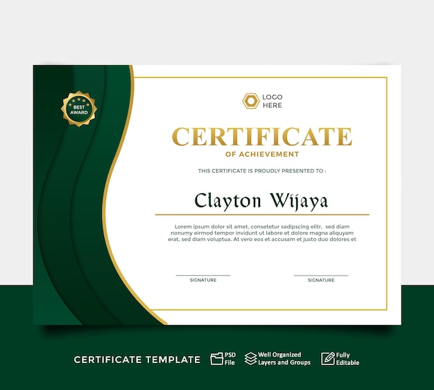 modern simple certificate design a4 luxury certificate green gold colour 15