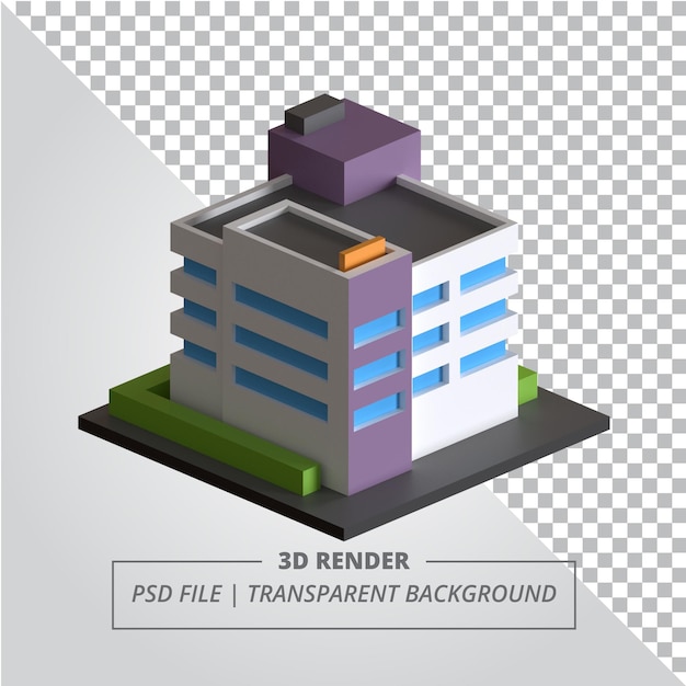 PSD modern simple isometric building 3d render