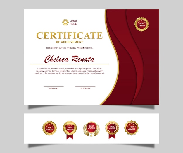 Modern simple luxury lanscape certificate of achievement design red golden colour 8