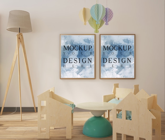 Moderna sala giochi semplice con cornice mockup