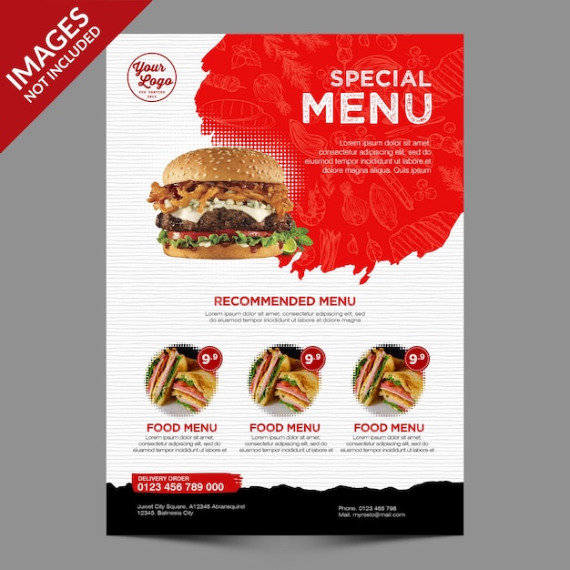 PSD modern and simple restaurant or cafe food menu template premium psd