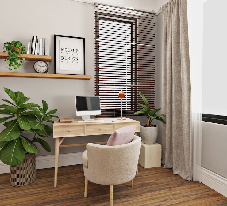 PSD modern and simple study room with mockup frame