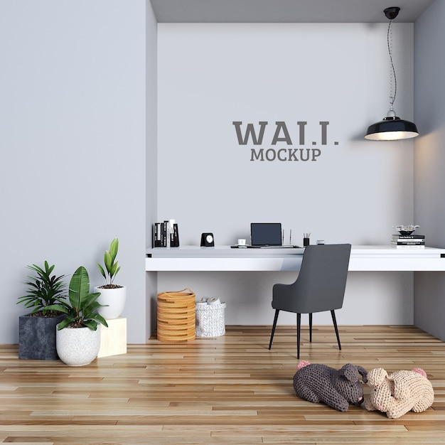 Modern simple study room with wall mockup