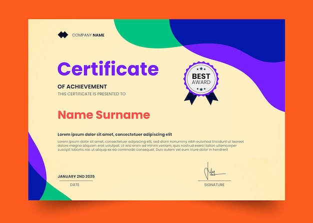 Modern and simple wave certificate design template