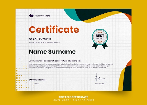 Modern and simple wavy certificate template