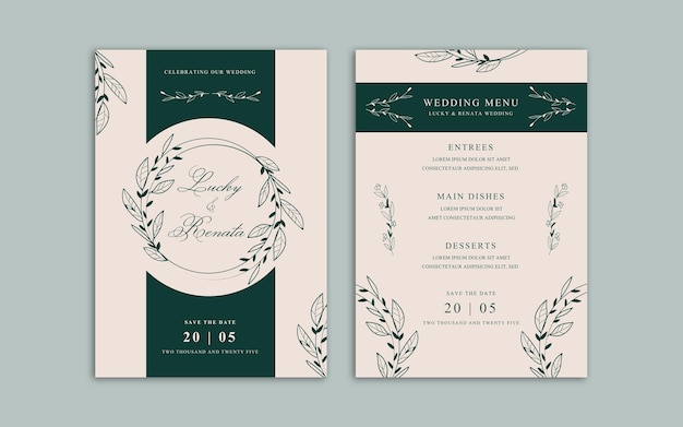 モダンでシンプルな結婚式の招待状のデザインa5婚約の招待状モダンな緑色の3