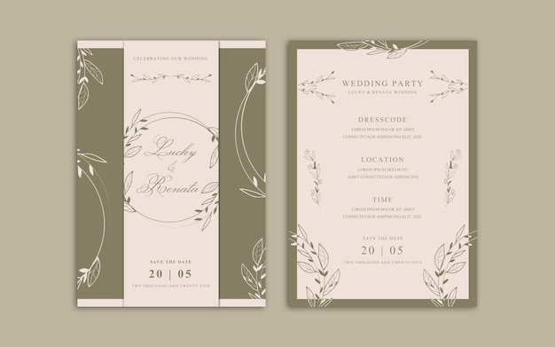 PSD modern simple wedding invitation design portrait a5 green white 4