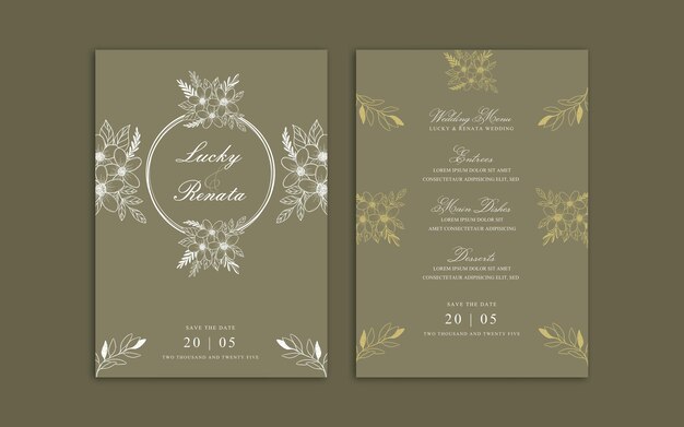 PSD design moderno semplice invito a nozze con fiore floreale verde