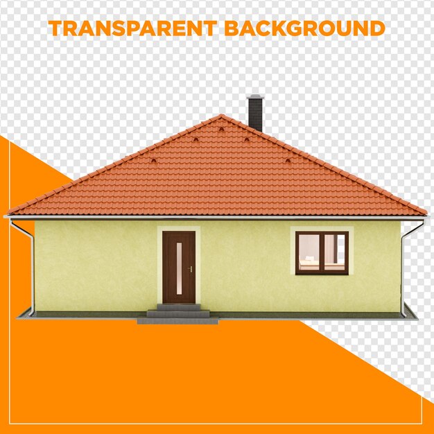 Modern singlefamily house with red tiled roof and brown door with transparent background
