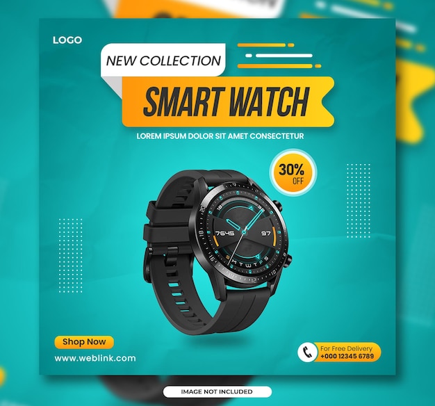 Banner di post sui social media moderno smart watch e design del modello di banner post di instagram