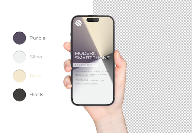 Smartphone moderno isolato nella mano della donna mockup