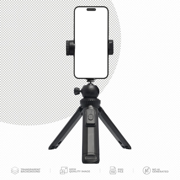 Modern Smartphone Mounted on a Tripod Stand on transparent background PSD