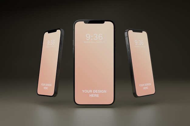 Modern smartphones with empty screens for website banner 3d render