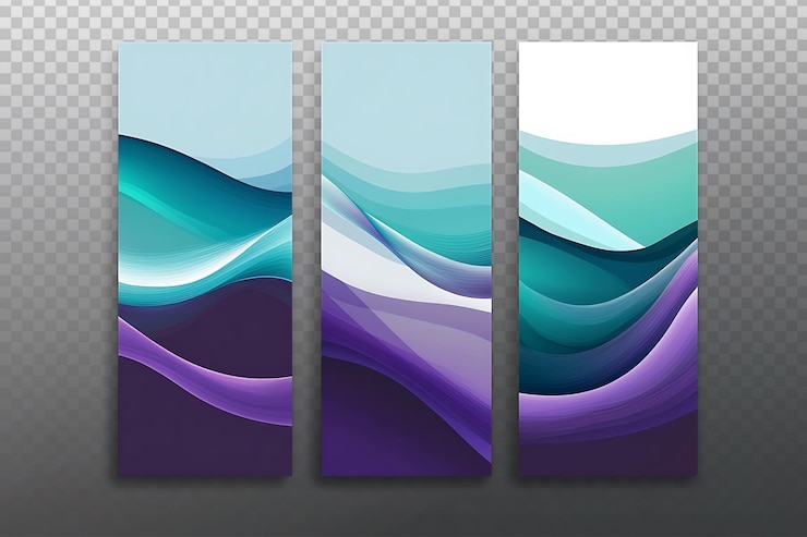 PSD modern social media banners with wavy teal and purple design