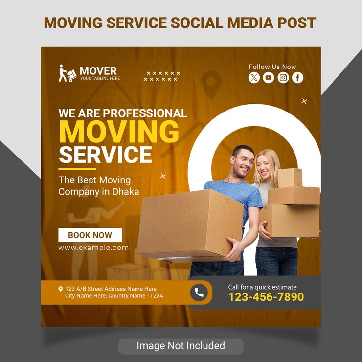 Modern social media posts for delivery service and moving service banner