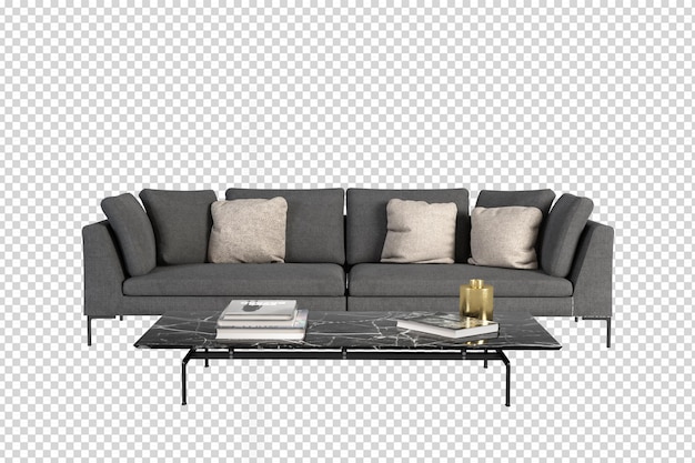 PSD modern sofa in 3d rendering isolated