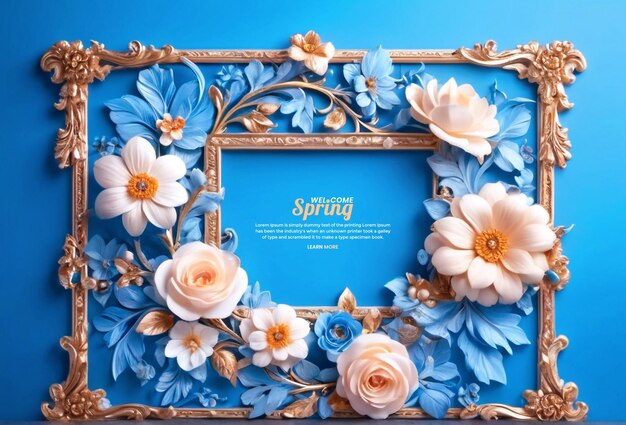 Modern spring flowers with a blue background and sell banner