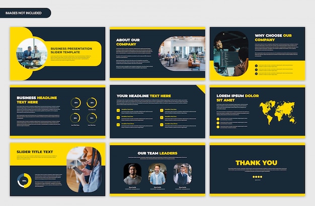 PSD Современный запуск и шаблон бизнес-презентации желтый слайдер